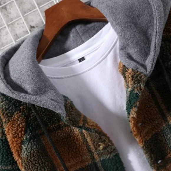 Brown Mens Plain Hooded Overcoat - Picture 3 of 4